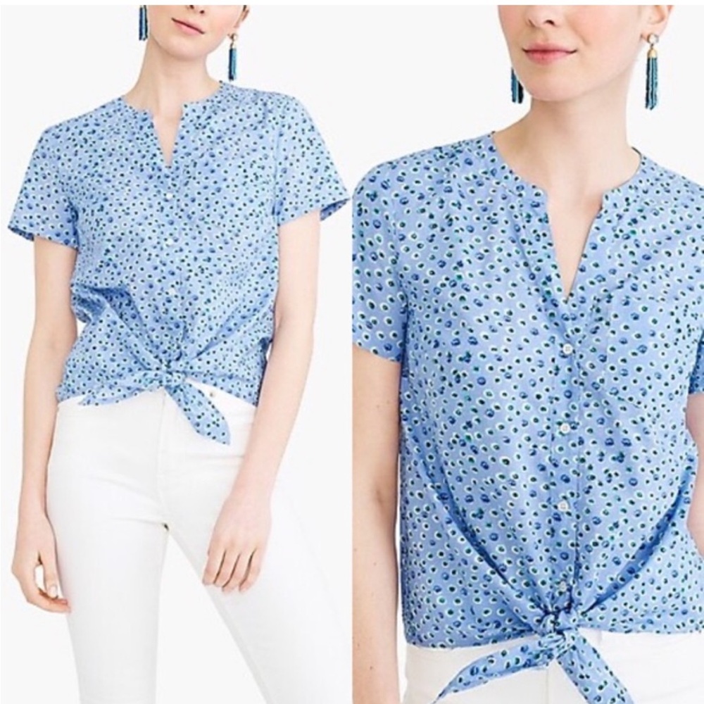 J Crew Linen Blue Floral Lightweight Tie Front Button Down Skirt Size XXS